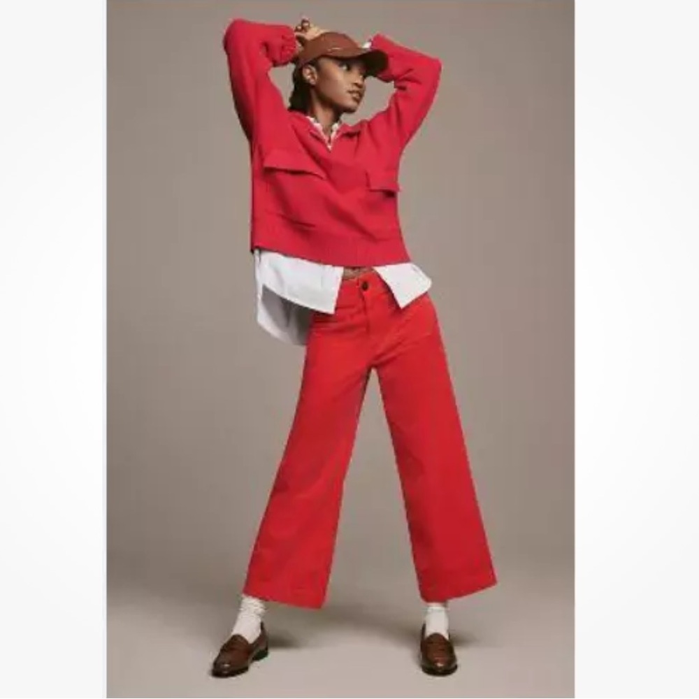 Anthropologie Maeve Collette cropped corduroy Red Wide-Leg Pant new with tag